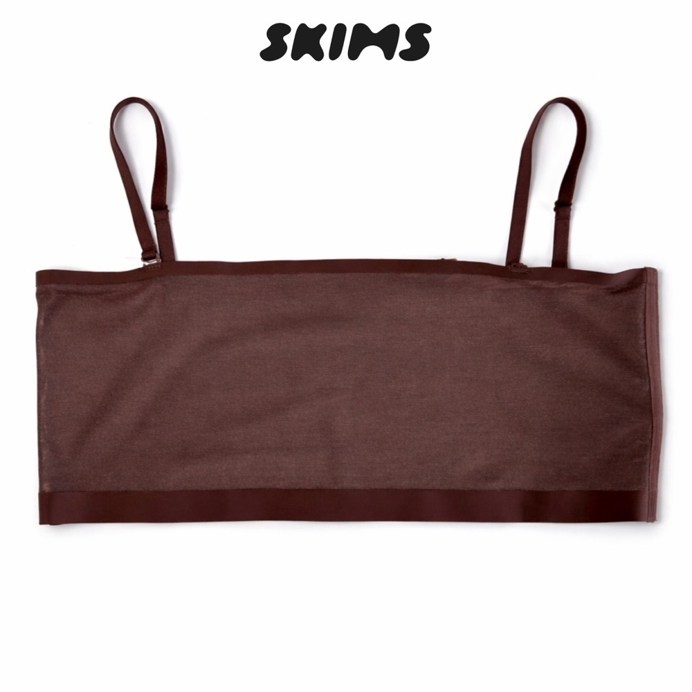 🌷NWOT SKIMS Mesh Tube Bandeau Top | Cocoa Brown Stretch Removable Straps